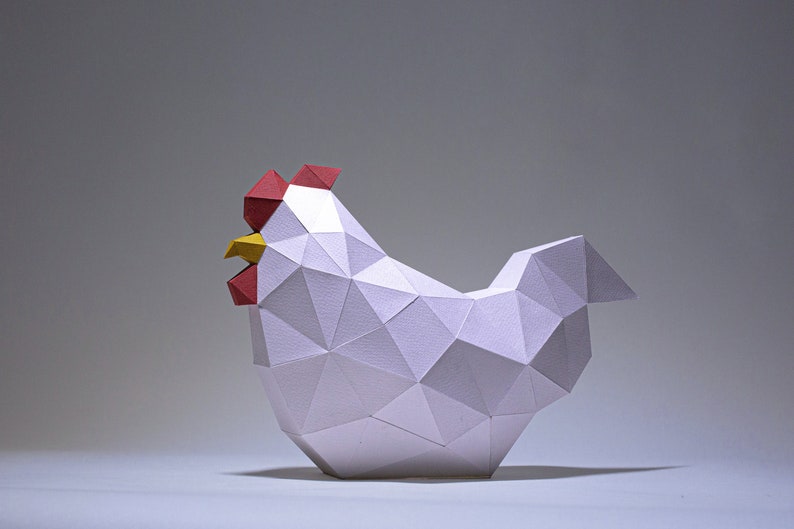Huhn Küken Papercraft 3D DIY Low-Poly-Papier Handwerk Ostern Dekor Modell Vorlage, Küche Dekor, DIY Papier Hahn Bild 2