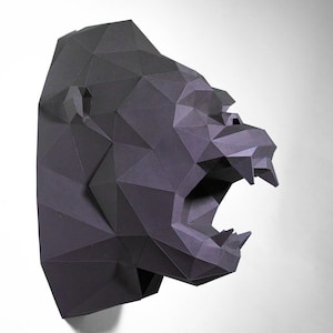 Testa di King Kong in carta, modello digitale, origami, download PDF fai da te, low poly, trofeo, scultura, modello 3D, testa di gorilla
