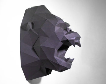 King Kong Head Paper Craft, Modèle numérique, Origami, Téléchargement PDF DIY, Low Poly, Trophée, Sculpture, Modèle 3D, Tête de gorille