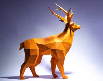 Deer Paper Craft, Digital Template, Origami, PDF Download DIY, Low Poly, Trophy, Sculpture, Model