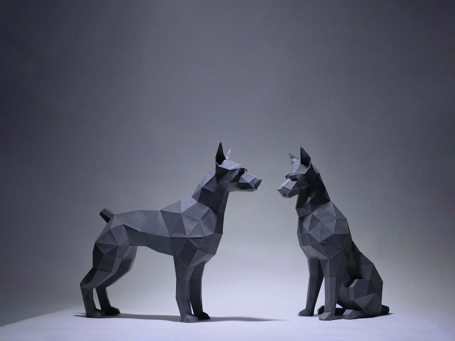 Perro Papercraft Doberman Stand & Sit Papercraft, Perro low poly, papercraft, papercraft ...