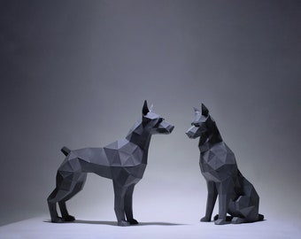 Dobermann Stand & Sit Papercraft, Hund Low Poly, Papercraft, Papercraft 3d, PDF, Geschenk, Low Poly Papercraft, Papercraft pdf, diy papercraft