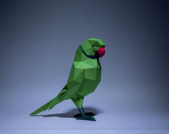 Parrot Green Paper Craft, Digital Template, Origami, PDF Download DIY, Low Poly, Trophy, Sculpture, Model