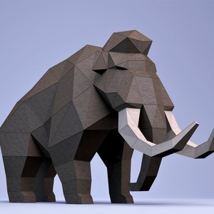 Créations en papier de mammouth, Modèle numérique, Origami, Téléchargement PDF, DIY, Low poly, Trophée, Sculpture, Modèle 3D image 3
