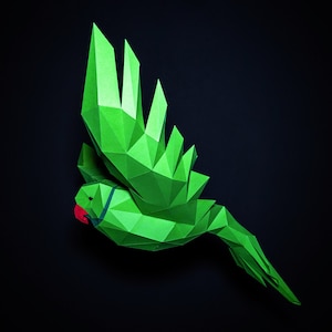 Papagei Fliegen Papier Handwerk, digitale Vorlage, Origami, PDF Download DIY, Low Poly, Trophäe, Skulptur, 3D Modell