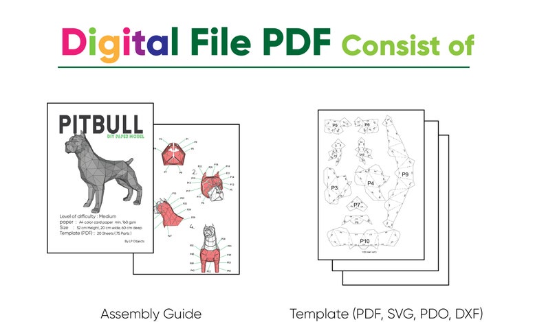 Pit bull Dog Paper Craft, Digital Template, Origami, PDF Download DIY, Low Poly, Trophy, Sculpture, Model image 6