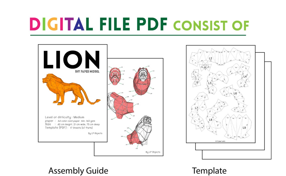 Lion Paper Craft Digital Template Origami PDF Download DIY - Etsy