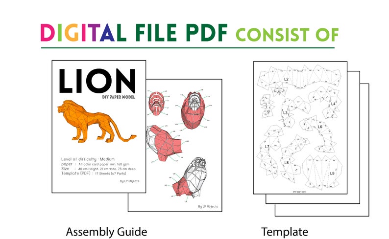Lion Paper Craft, Digital Template, Origami, PDF Download DIY, Low Poly, Trophy, Sculpture, 3D Model, Cricut svg image 6