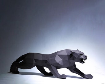 Angry Black Panther Papier Handwerk, digitale Vorlage, Origami, PDF Download DIY, Low Poly, Trophäe, Skulptur, Modell