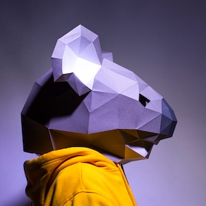 Koala Maske, Papercraft Maske Vorlage, Origami, PDF Download DIY, Low Poly, 3D Mask