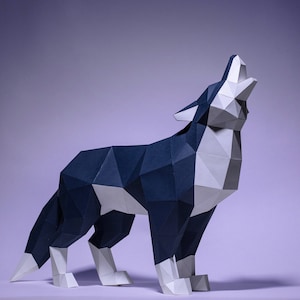 Wolf Paper Craft, Digital Template, Origami, PDF Download DIY, Low Poly, Trophy, Sculpture, Wolf Model