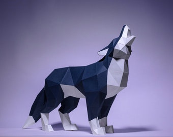 Wolf Papiermodell, Digitale Vorlage, Origami, PDF Download DIY, Low Poly, Trophäe, Skulptur, Wolf Modell