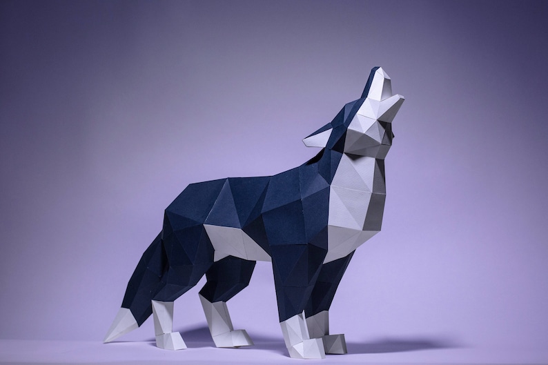 Wolf Paper Craft, Digital Template, Origami, PDF Download DIY, Low Poly, Trophy, Sculpture, Wolf Model image 1