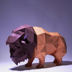 Bison Paper Craft, modelo digital, origami, download de PDF DIY, Low Poly, troféu, escultura, modelo