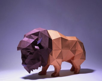 Bison Paper Craft, Digital Template, Origami, PDF Download DIY, Low Poly, Trophy, Sculpture, Model