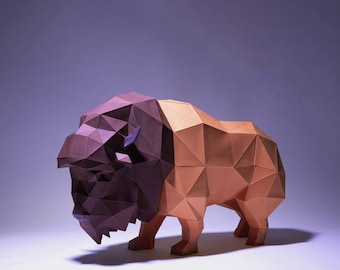 Bison Papier Handwerk, digitale Vorlage, Origami, PDF Download DIY, Low Poly, Trophäe, Skulptur, Modell