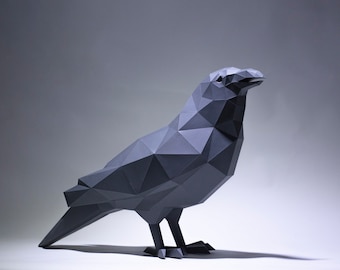 Crow Papercraft, Estatua de papel Raven Diy, Crow 3D Low Poly DIY, Modelo de papel, Plantilla digital, Descarga en PDF, Low Poly DIY, Bird Papercraft