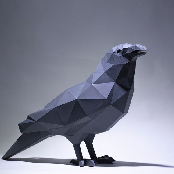 Crow Papercraft, Raven Diy Paper Statue, Crow 3D Low Poly DIY, Paper Model, Digital Template, Pdf Download, Low Poly DIY, Bird Papercraft