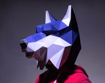Wolf mask, Werewolf paper mask, halloween mask,Werewolf costume, masquerade mask men, Papercraft Mask Template, Origami Wolf, DIY Gift Idea