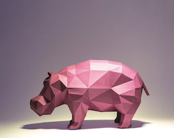 Hippopotamus, Hippo Paper Craft, Digital Template, Origami, PDF Download DIY, Low Poly, Trophy, Sculpture, Model