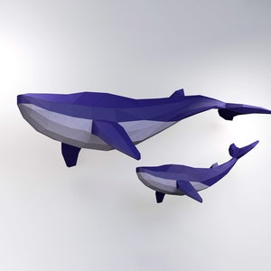 Modello di balena, balena Low Poly, scultura di balena, Crea la tua balena 3D Papercraft, Balena Origami, Balena blu, Attaccatura di parete, Cricut svg