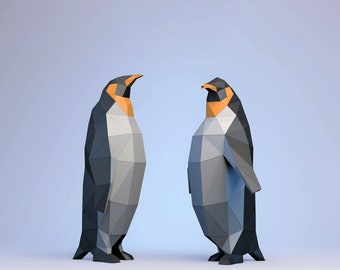 Pinguïns digitale sjabloon, PDF-papiercraft, origami, laag poly, model, sculptuursjabloon