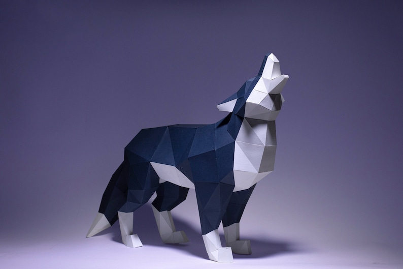 Wolf Paper Craft, Digital Template, Origami, PDF Download DIY, Low Poly, Trophy, Sculpture, Wolf Model image 3