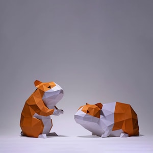 Hamsters Paper Craft, Digital Template, Origami, PDF Download DIY, Low Poly, Trophy, Sculpture, Hamsters Model