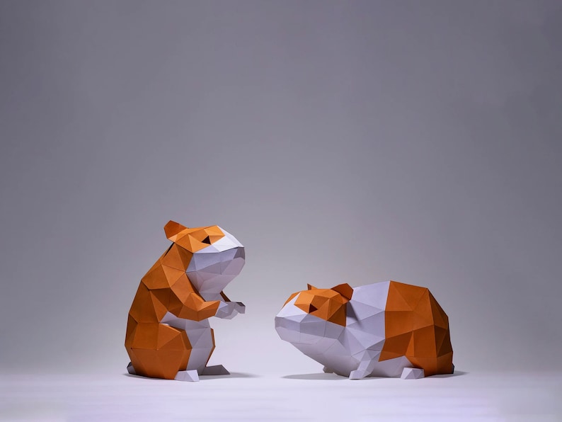 Hamsters Paper Craft, Digital Template, Origami, PDF Download DIY, Low Poly, Trophy, Sculpture, Hamsters Model image 1