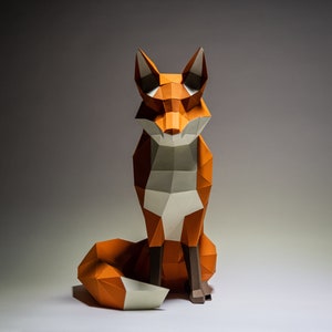 Fuchs Papiermodell, Digitale Vorlage, Origami, PDF Download DIY, Low Poly, Trophäe, Skulptur, 3D Modell Bild 2