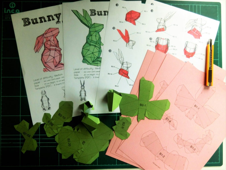 Bunny Paper Craft, Digital Template, Origami, PDF Download DIY, Low Poly, Trophy, Sculpture, 3D Model image 5