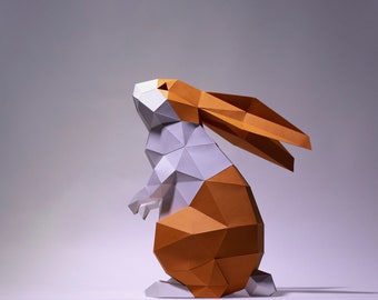 Bunny Rabbit standing up  Paper Craft, Digital Template, Origami, PDF Download DIY, Low Poly, Trophy, Sculpture, Rabbit Model