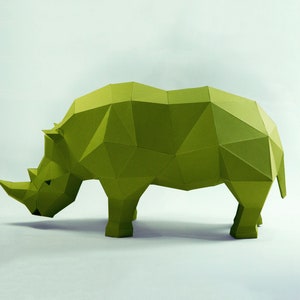 Rhino Paper Craft, modelo digital, origami, lowpoly, download de PDF DIY, Low Poly, troféu, escultura, modelo