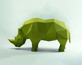 Rhino Paper Craft, Digital Template, Origami, lowpoly, PDF Download DIY, Low Poly, Trophy, Sculpture, Model