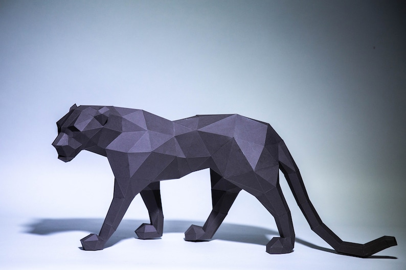 Black Panther Paper Craft, Digital Template, Origami, PDF Download DIY, Low Poly, Trophy, Sculpture, Model image 2