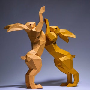 Rabbits Paper Craft, Digital Template, Origami, PDF Download DIY, Low Poly, Trophy, Sculpture, Model