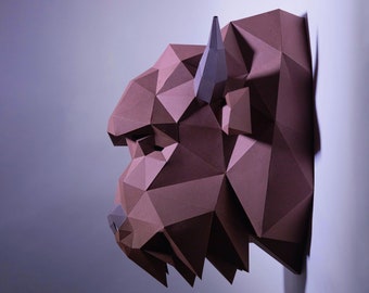 Bison Head Paper Craft, digitale sjabloon, origami, PDF-download DIY, laag poly, wanddecoratie