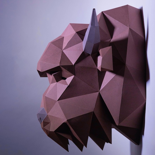 Bison Head Paper Craft, Digital Template, Origami, PDF Download DIY, Low Poly, Wall decor
