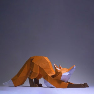 Mestiere con la carta per allungare la volpe, modello digitale, Origami, Scarica PDF fai da te, Low Poly, trofeo, scultura, modello di allungamento della volpe