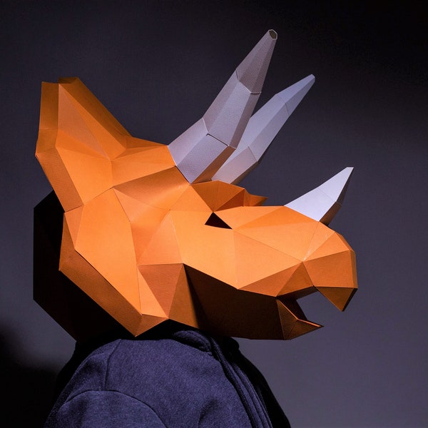 Triceratops 2 Mask Paper Craft, Digital Template, Origami, PDF Download DIY, Low Poly, Halloween Mask, Dinosaur 2 Mask