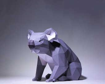 Koala Paper Craft, Digital Template, Origami, PDF Download DIY, Low Poly, Trophy, Sculpture, Model
