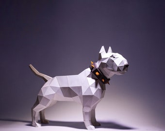 Bull Terrier Dog Paper Craft, Digital Template, Origami, PDF Download DIY, Low Poly, Trophy, Sculpture, Bull Terrier Dog Model