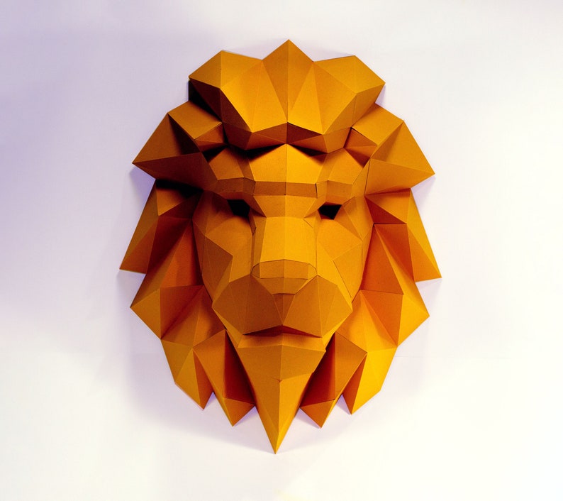 Lion Head Paper Craft, Digital Template, Origami, PDF Download DIY, Low Poly, Wall decoration image 3