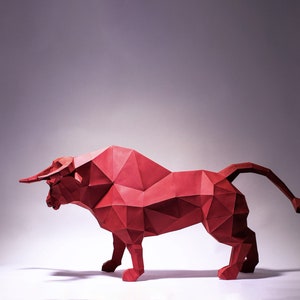 Bull Paper Craft, Digital Template, Origami, PDF Download DIY, Low Poly, Trophy, Sculpture, Bull Model