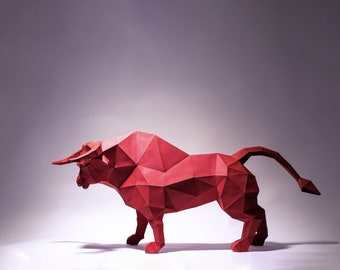 Bull Paper Craft, Digital Template, Origami, PDF Download DIY, Low Poly, Trophy, Sculpture, Bull Model