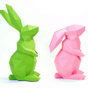 Bunny Paper Craft, Digital Template, Origami, PDF Download DIY, Low Poly, Trophy, Sculpture, 3D Model image 2