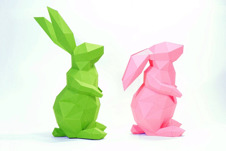 Bunny Paper Craft, Digital Template, Origami, PDF Download DIY, Low Poly, Trophy, Sculpture, 3D Model image 2