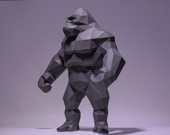 King Kong, Kong Papier Handwerk, digitale Vorlage, Origami, PDF Download DIY, Low Poly, Trophäe, Skulptur, King Kong, Kong Modell