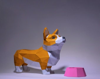 Créations artisanales en papier corgi, modèle numérique, origami, téléchargement PDF, bricolage, faible densité, trophée, sculpture, modèle corgi, modèle de chien
