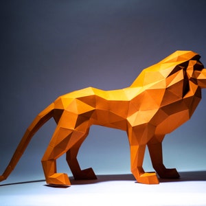 Lion Paper Craft, Digital Template, Origami, PDF Download DIY, Low Poly, Trophy, Sculpture, 3D Model, Cricut svg image 3
